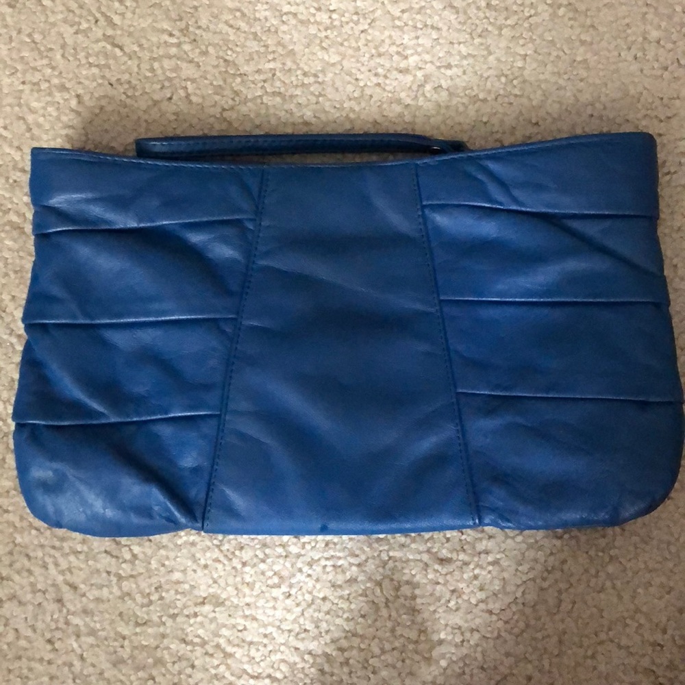 Blue pleather wristlet